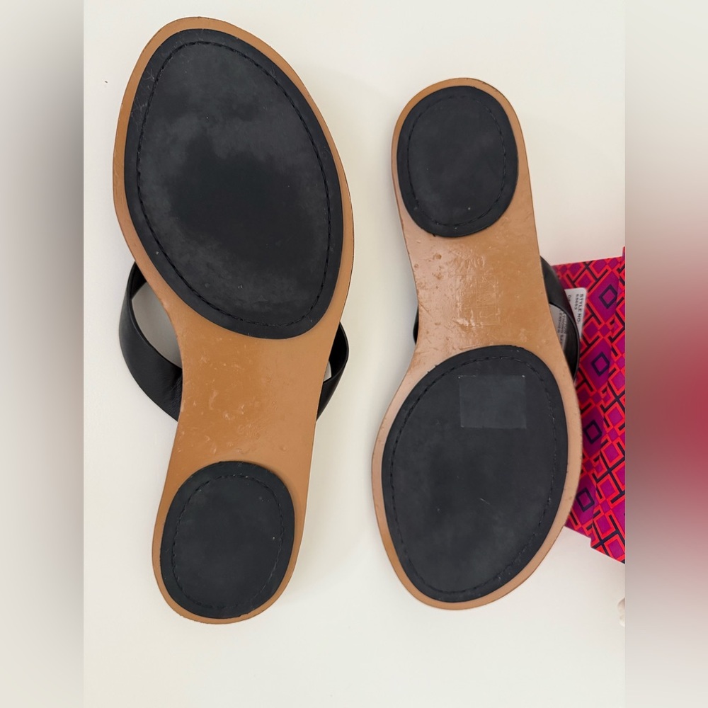 Tory Burch Black Leather Flip Flops, 9 - Picture 2 of 2